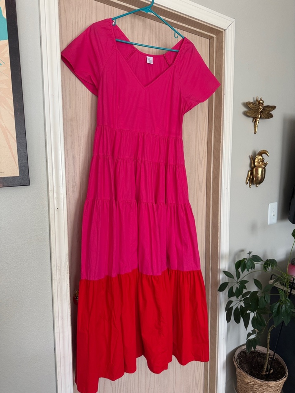 Bright Pink and Red Tiered Maxi Dress